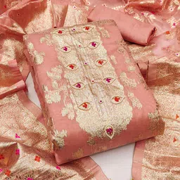 SAINOOR Floral Woven Design Zari Semi-Stitched Dress Material-picture-22