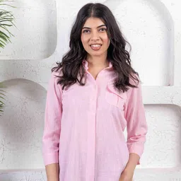 INAAYA JAIPUR Roll-Up Sleeves Cotton Top-image-71