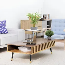 HEXA RED Brown Textured Wooden Rectangle Coffee Table image 3