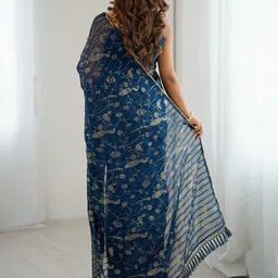 KALINI Ethnic Motifs Zari Poly Georgette Block Print Saree image 5