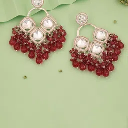 Anouk Gold-Plated Kundan Studded & Beaded Circular Shaped Drop Earrings-picture-28