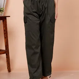 GRX Women Solid Mid-Rise Regular Fit Cargos Trousers-picture-11