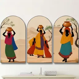 Myntra Elegant Homes Set OF 3 MDF Rajasthani Village Traditional Indian Folk Wall Painting-picture-32