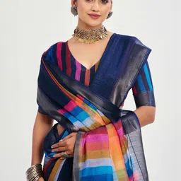 TIRA Striped Linen Blend Handloom Saree image 4