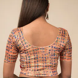 Bindigasm's Advi Printed Velvet Zari Stripes Stretchable Slip On Saree Blouse image 2