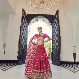 Fusionic Embroidered Mirror Work Semi-Stitched Lehenga & Unstitched Blouse With Dupatta-picture-25