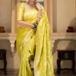 ADR CHIKANKARI Woven Design Zari Art Silk Handloom Banarasi Saree image 2