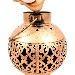 apka mart Gold-Toned and Black TeaLight Holder Hanging Textured Metal Candle Holder image 2