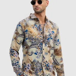 Snitch Men Smart Slim Fit Floral Opaque Printed Casual Shirt-image-2