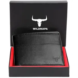 WILDNAPA Men Brand Logo Textured Leather Two Fold Wallet image 1