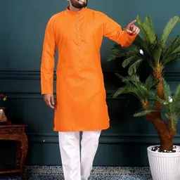 shreeram Men Solid A-line Kurta (Orange) image 2