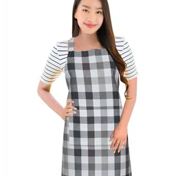 HOME COLORS.IN Brown & White Checked Cotton Apron With Front Pocket-image-14