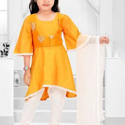 Pragya Exclusive Girls Floral Embroidered Pure Cotton Kurta With Churidar & Dupatta-picture-22