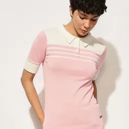 ONLY Women Striped Polo Collar Cotton T-shirt-image-93