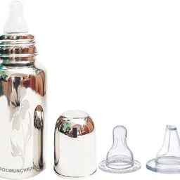 goodmunchkins Stainless Steel Feeding Bottle 304 Grade Stainless Steel No Plastic Parts, No Joints, No Leakage, Rust Free Insides, for New Born Baby/Infants/Toodlers 1 Bottle with 2 Anti Colic Silicone Food Grade Nipple - 200 ml image 2