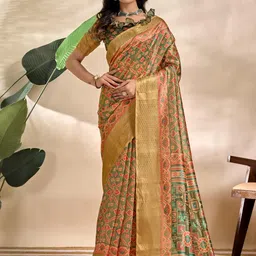 HERE&NOW Green Printed Art Silk Sarees-picture-28