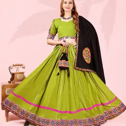 Aavisa Queency Embellished Thread Work Cotton Ready to Wear Lehenga & Blouse With Dupatta-picture-42