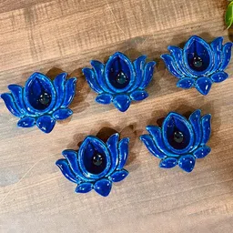 ALTAICA Ceramic Set Of 5 Lotus Shaped Diyas-picture-20