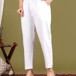 gamyam Women Regular Fit White Cotton Blend Trousers image 1