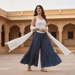 tqc Women Relaxed Blue Cotton Blend Trousers image 1