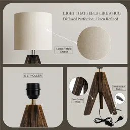 luzlane Tripod Space Saving Modern Decorative Bedside Cute Lamp with Beige Linen Shade Table Lamp image 4