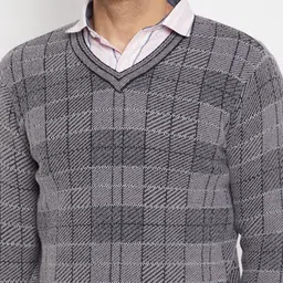 duke Men Self Design V Neck Grey, Black Sweater image 4