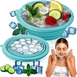 bathremedy Ice Face Bowl for Skin Care Foldable Ice Water Bowl for Facial Dip, Reusable Cooling Bowl for Spa, Cold Therapy Bath Bowl for Beauty, Portable Ice Facial Bowl for Daily Skincare (Blue) Free-standing Bathtub image 1