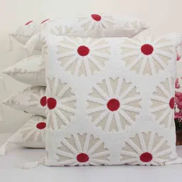 White Cotton Woven 18 x 18 Inches 5 Cushion Covers By Jamio Firati image 1
