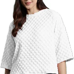 rahi trendz Party Regular Sleeves Self Design Women White Top-picture-11
