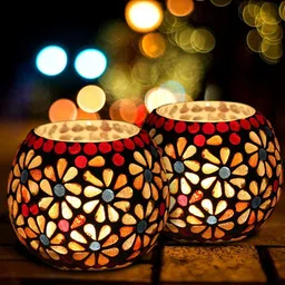 pride store Mosaic Candle Glass Holder Glass 1 - Cup Tealight Holder Set-picture-19