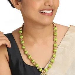 AKSHARA Green & Gold-Toned German Silver Gold-Plated Handcrafted Necklace image 2