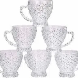 vinterna Pack of 6 Glass Pineapple Glass Coffee Tea Cups Set of 6 with Handle , 140 ML , Transparent image 2