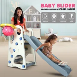 toy plus 2 in 1 Foldable Baby Garden Slide for Kids with One Basketball image 2