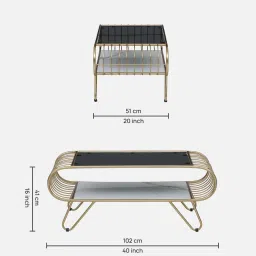 casacraft from pepperfry Krenz Metal Coffee Table In Brass Finish With Glass Top image 2