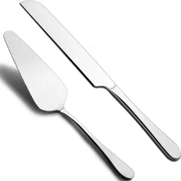 n2k2 enterprise 2 Pcs Silver Cake Cutting Knife and Server Set Pie Spatula For Wedding Gift Stainless Steel Cake Server image 2