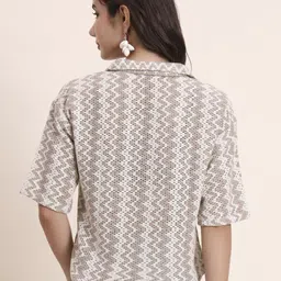 dressberry Women Boxy Fit Self Design Lapel Collar Casual Shirt image 2