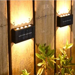 tech logo electronics 4 Way Wall Outdoor Solar Light Fence Decor Light Outdoor Two Way Up Down Waterproof Solar Led Wall Decor Lamp Auto On Off Light Sensor Wall Mount Solar Light-Yellow (1) image 2