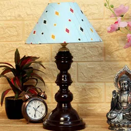 Alice Blue Fabric Shade Night Lamp With Wood Base By BrightDaisy image 2