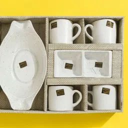 radhagiftshop Pack of 6 Ceramic Luxury 4 TEA CUP 1 SNACKS PLATTER 1 CHUTNEY BOWL SET-picture-42