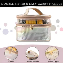 Kuber Industries Gold Toned 2 Pieces Self Design Water Resistant Makeup Organisers image 4