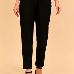 uthaan Women Regular Fit Black Pure Cotton Trousers image 1