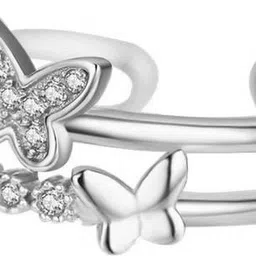 utkarsh JAR0567-01 Nug/Stone Studded Love Sparkling Dual Knuckle/Finger Rings Stainless Steel Ring image 2