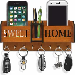 aps art plus store Sweet Home Wooden Key Holder With mobile Stand For Wall Decor Wood Key Holder-picture-13
