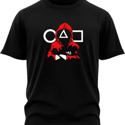 Men Printed Crew Neck Polyester Black T-Shirt-image-83