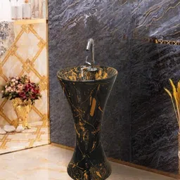 bherunath Ceramic Designer Premium One Piece Pedestal Wash Basin Free Standing MPT Free Standing Wash Basin Bowl Sink Round For Living Room & Bathroom Pedestal Basin image 3