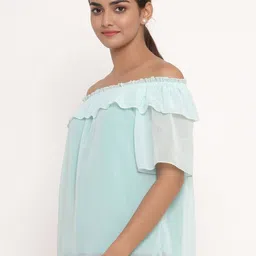 SAVI Ruffled Off-Shoulder Flared Sleeves Georgette Bardot Top image 4