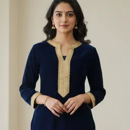 ethniqu Women Velvet Kurta Pant Set image 4