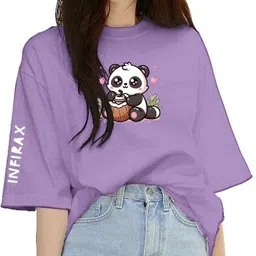 Women Printed Round Neck Cotton Blend Purple T-Shirt-image-12