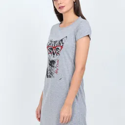 Fleximaa Grey Print Pure Cotton Longline Top image 4