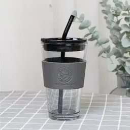 kwt (Pack of 2) Aesthetic Glass Coffee Tumbler with Lid, Reusable Straw & Silicone Sleeve Glass Cocktail Glass image 3